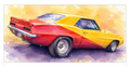 Classic Camaro SS Watercolor Metal Wall Art – 12×24 Muscle Car Decor